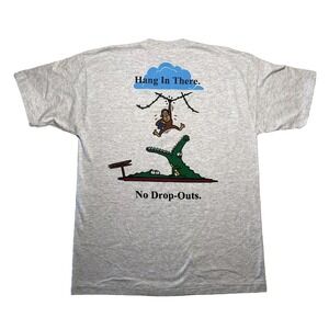 Vintage Hang In There No Drop-Outs T-Shirt Monkey Alligator Men's XL